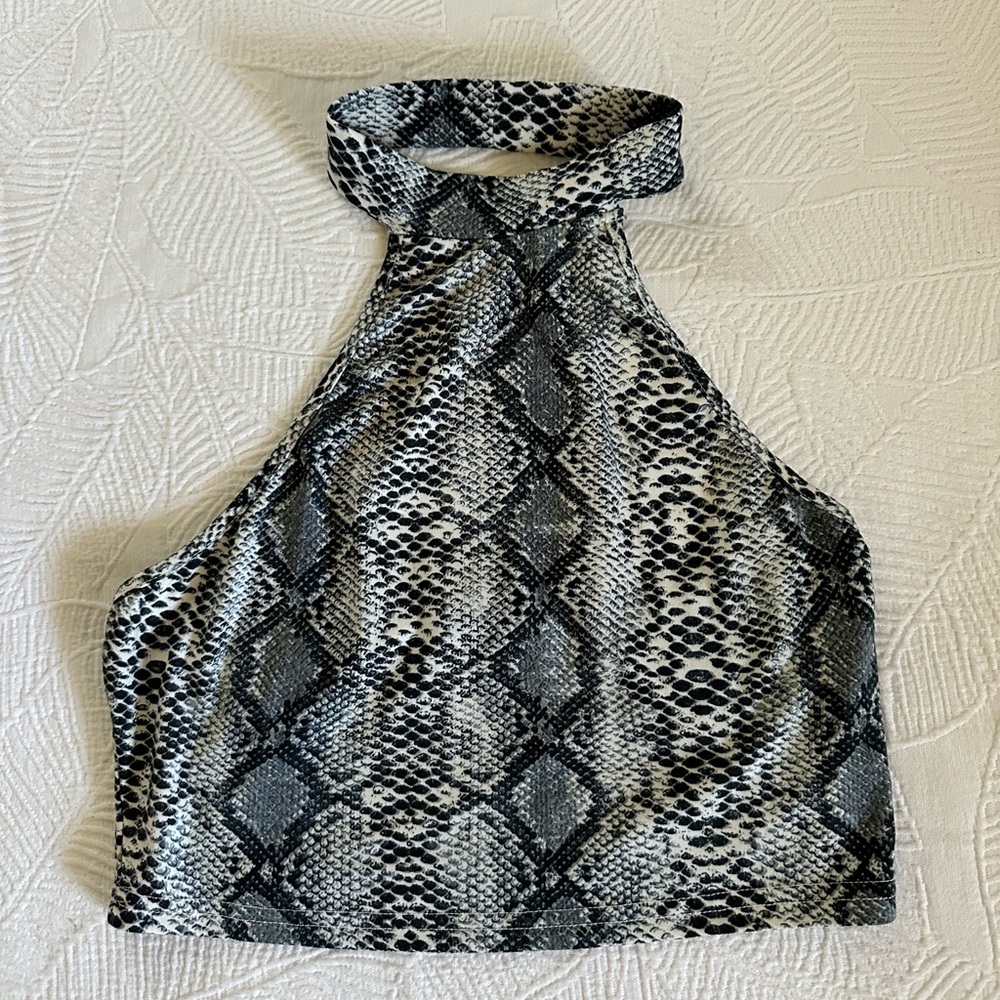 SHEIN Snakeskin High Neck Crop Top